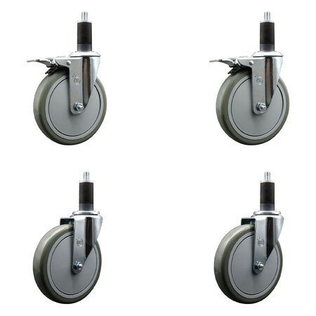 Service Caster 6'' Gray Poly Swivel 1-1/4'' Expanding Stem Caster Set 2 Total Lock Brakes, 4PK SCC-EXTTL20S614-PPUB-2-S-2-114